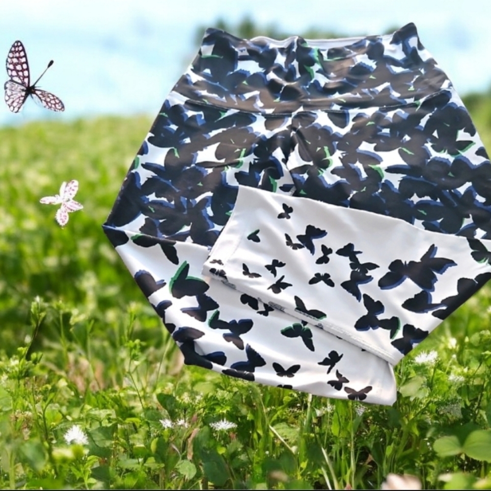 NUX Butterfly Leggins Stretchy Fut Like Glove Size L BLUE WHITE GREEN